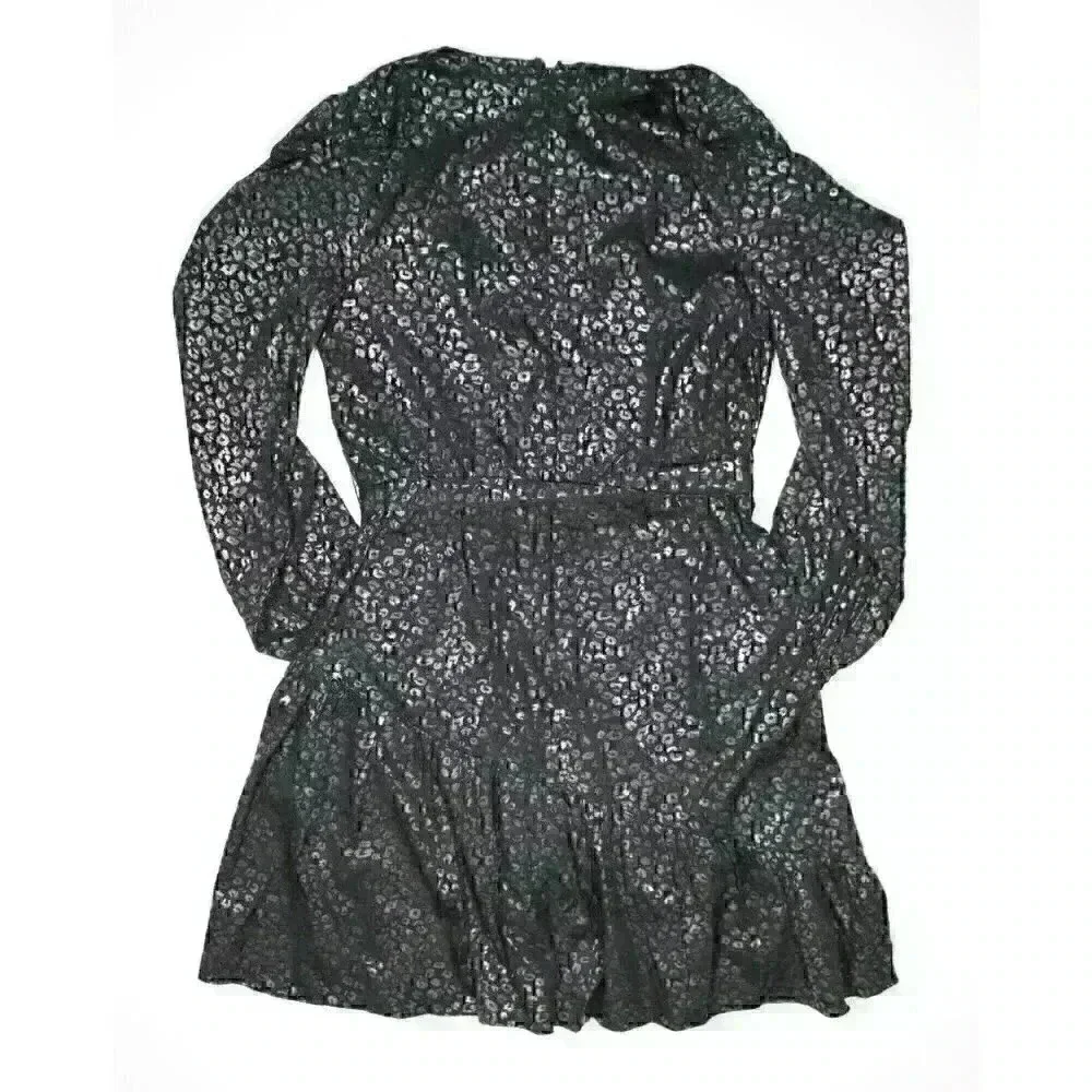 DKNY Women's 14 Long Sleeve V-Neck Ruffle Printed Fit and Flare Dress NWT $134 - Picture 2 of 3